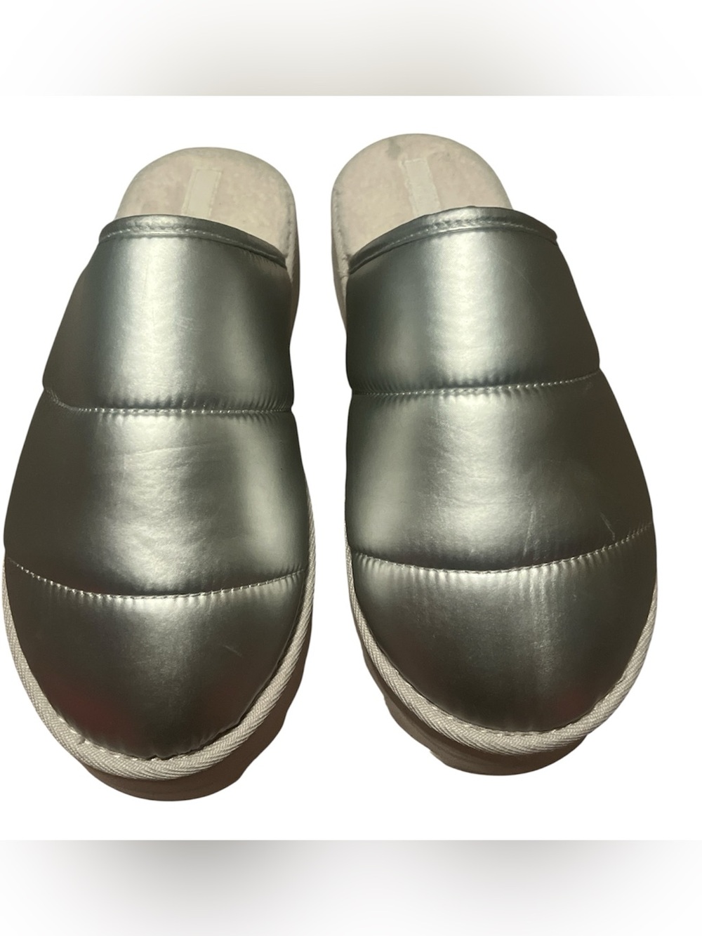 Anthropologie Metallic Silver Padded Slip-On Loafers